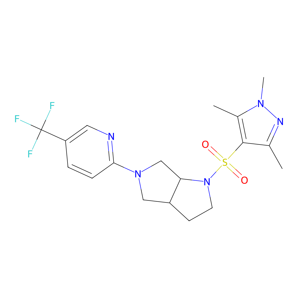 5-(trifluoromethyl)-2-{1-[(1,3,5-trimethyl-1H-pyrazol-4-yl)sulfonyl]-octahydropyrrolo[2,3-c]pyrrol-5-yl}pyridine molecular structure, CAS 2549008-87-7