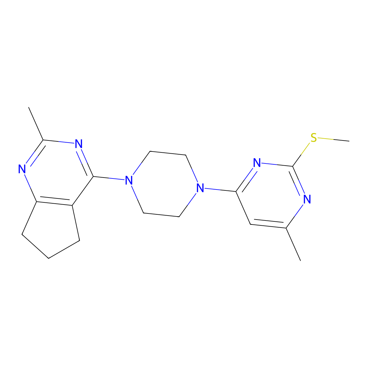 4-methyl-6-(4-{2-methyl-5H,6H,7H-cyclopenta[d]pyrimidin-4-yl}piperazin-1-yl)-2-(methylsulfanyl)pyrimidine molecular structure, CAS 2549008-91-3
