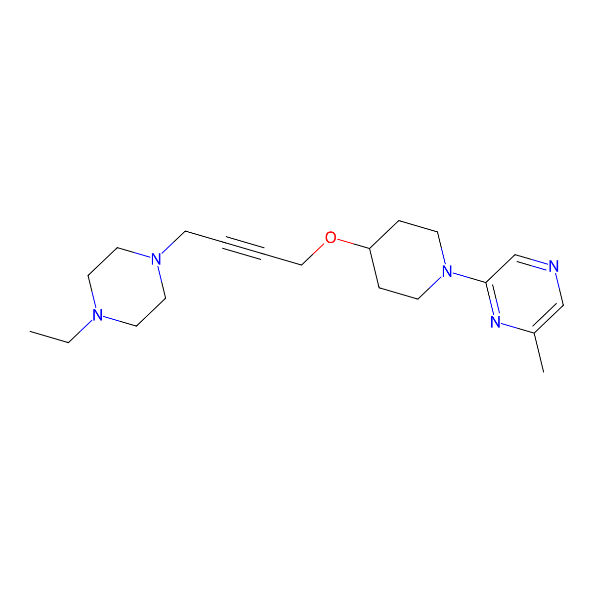 2-(4-{[4-(4-Ethylpiperazin-1-yl)but-2-yn-1-yl]oxy}piperidin-1-yl)-6-methylpyrazine molecular structure, CAS 2549008-92-4