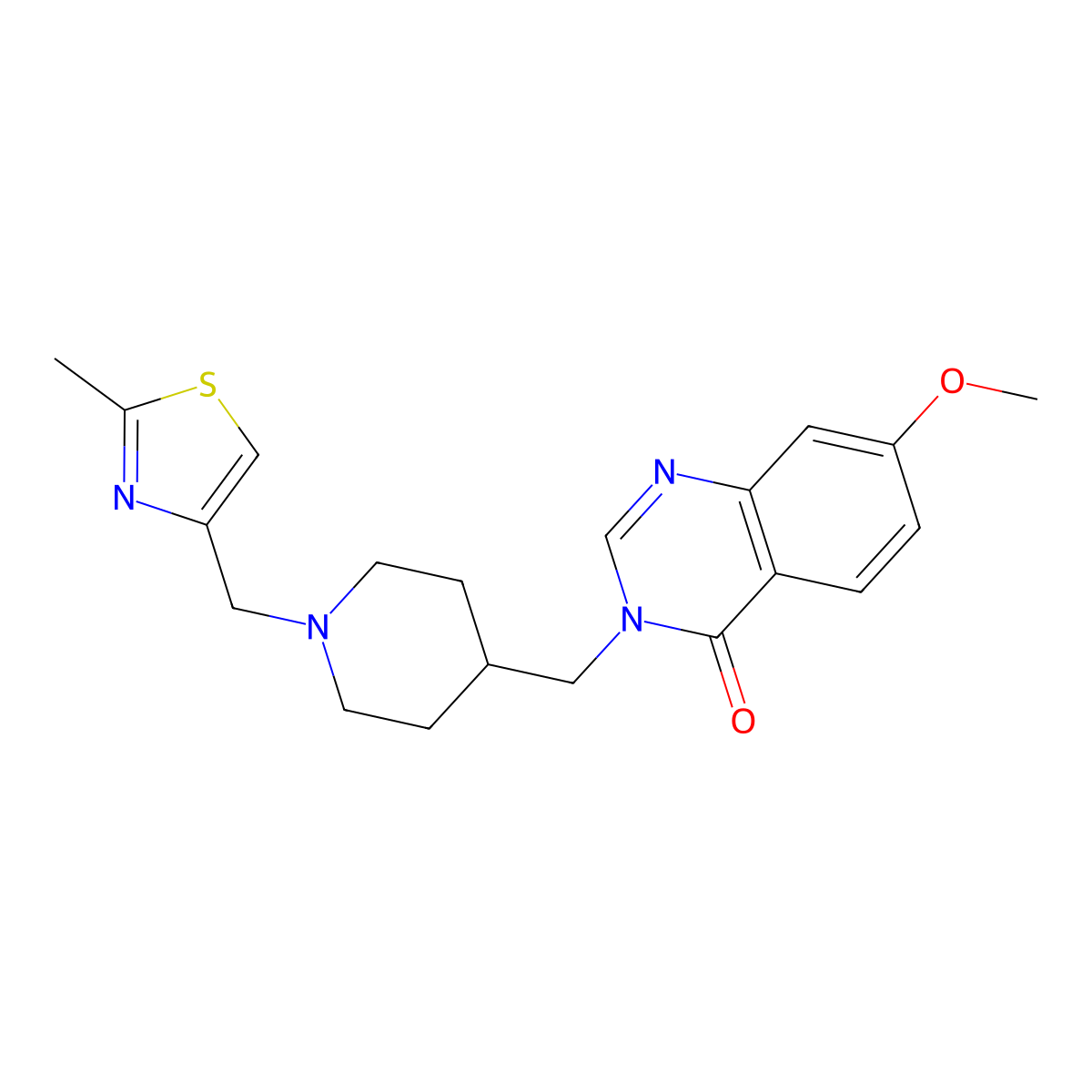 7-Methoxy-3-({1-[(2-methyl-1,3-thiazol-4-yl)methyl]piperidin-4-yl}methyl)-3,4-dihydroquinazolin-4-one molecular structure, CAS 2549008-94-6