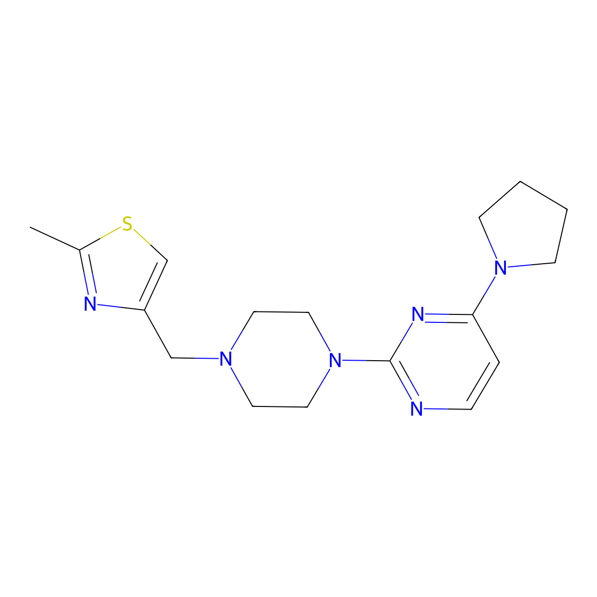 2-{4-[(2-Methyl-1,3-thiazol-4-yl)methyl]piperazin-1-yl}-4-(pyrrolidin-1-yl)pyrimidine molecular structure, CAS 2549008-99-1