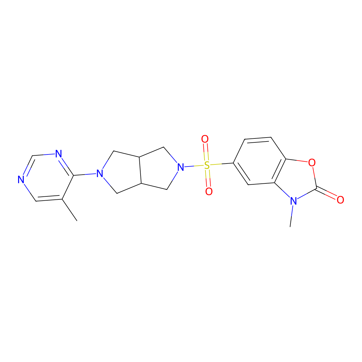 3-Methyl-5-{[5-(5-methylpyrimidin-4-yl)-octahydropyrrolo[3,4-c]pyrrol-2-yl]sulfonyl}-2,3-dihydro-1,3-benzoxazol-2-one molecular structure, CAS 2549009-02-9