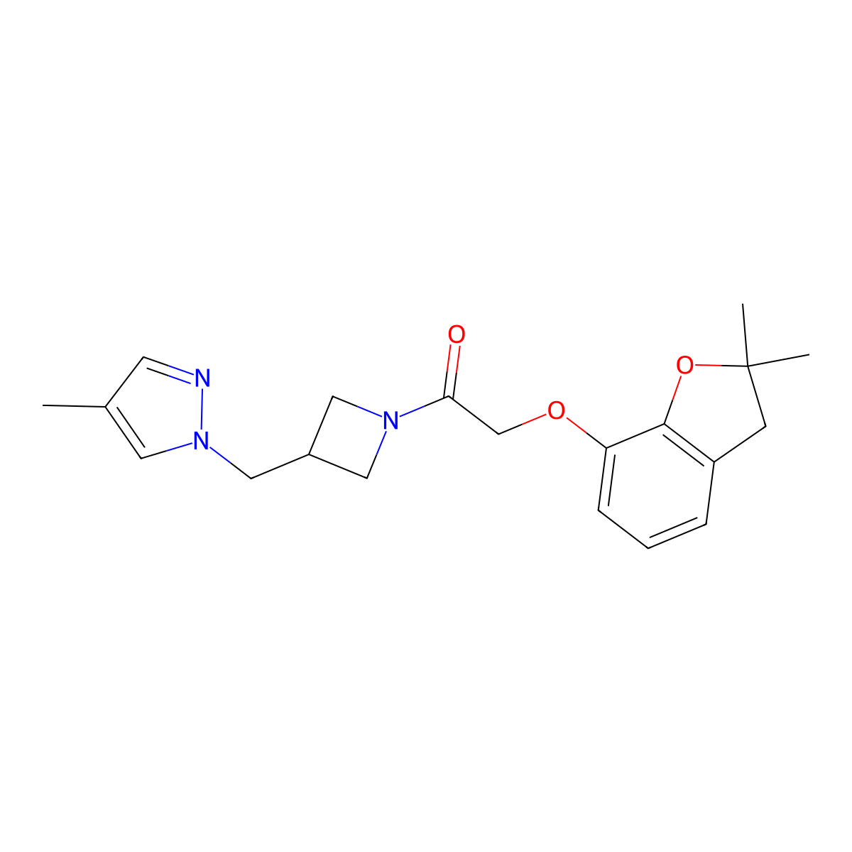 2-[(2,2-dimethyl-2,3-dihydro-1-benzofuran-7-yl)oxy]-1-{3-[(4-methyl-1H-pyrazol-1-yl)methyl]azetidin-1-yl}ethan-1-one molecular structure, CAS 2549009-03-0