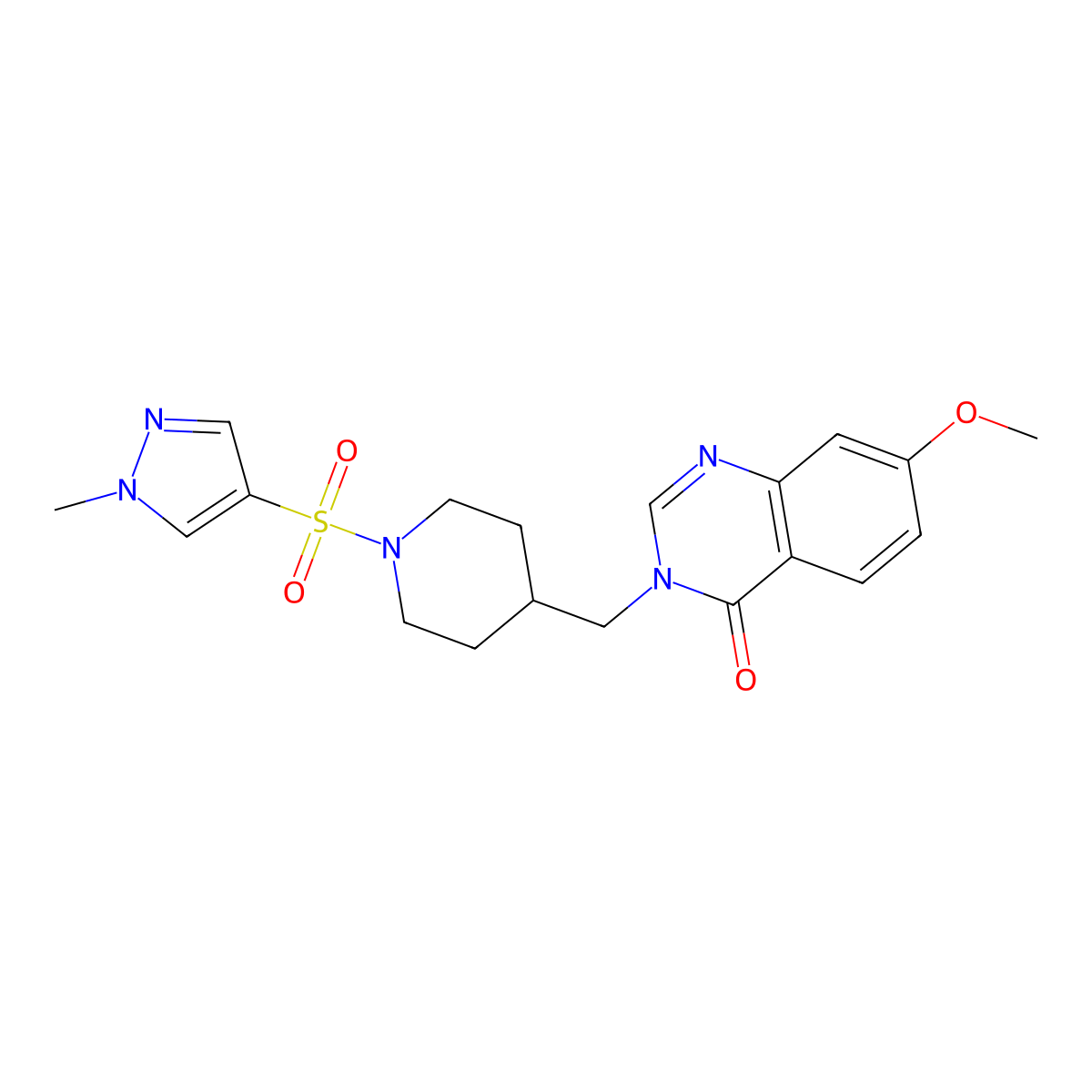 7-methoxy-3-({1-[(1-methyl-1H-pyrazol-4-yl)sulfonyl]piperidin-4-yl}methyl)-3,4-dihydroquinazolin-4-one molecular structure, CAS 2549009-06-3