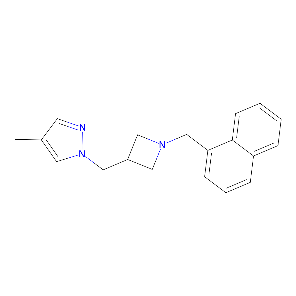 4-methyl-1-({1-[(naphthalen-1-yl)methyl]azetidin-3-yl}methyl)-1H-pyrazole molecular structure, CAS 2549009-09-6