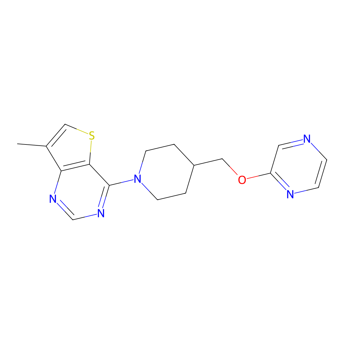 2-[(1-{7-Methylthieno[3,2-d]pyrimidin-4-yl}piperidin-4-yl)methoxy]pyrazine molecular structure, CAS 2549009-10-9