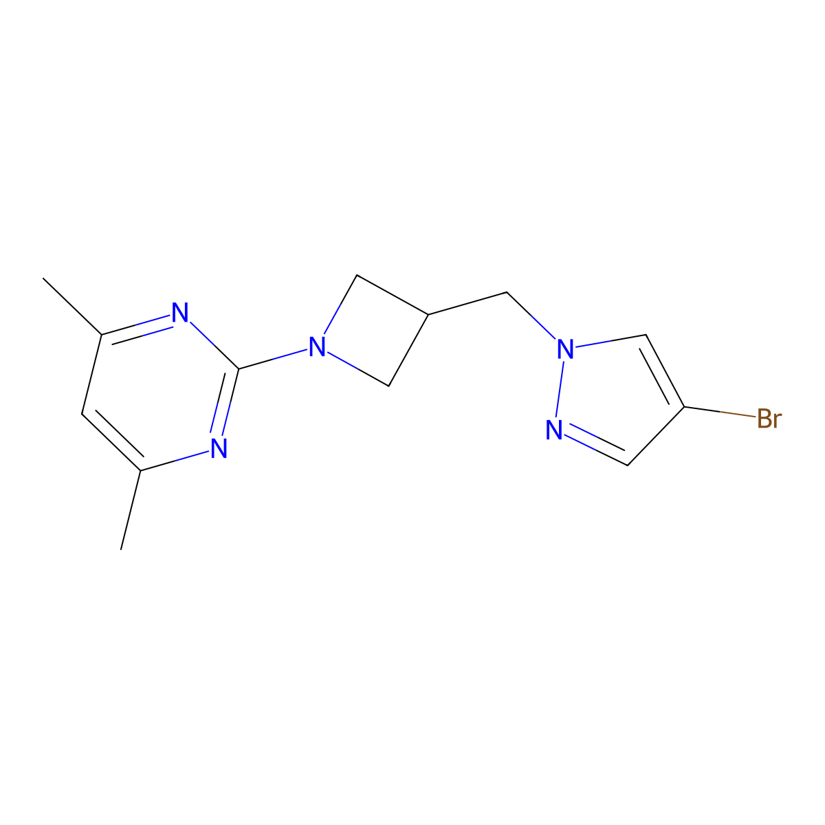 2-{3-[(4-bromo-1H-pyrazol-1-yl)methyl]azetidin-1-yl}-4,6-dimethylpyrimidine molecular structure, CAS 2549009-11-0