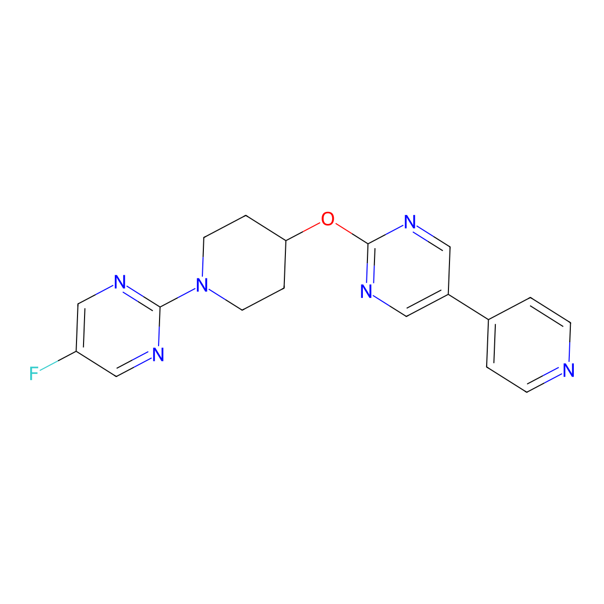 5-Fluoro-2-(4-{[5-(pyridin-4-yl)pyrimidin-2-yl]oxy}piperidin-1-yl)pyrimidine molecular structure, CAS 2549009-12-1