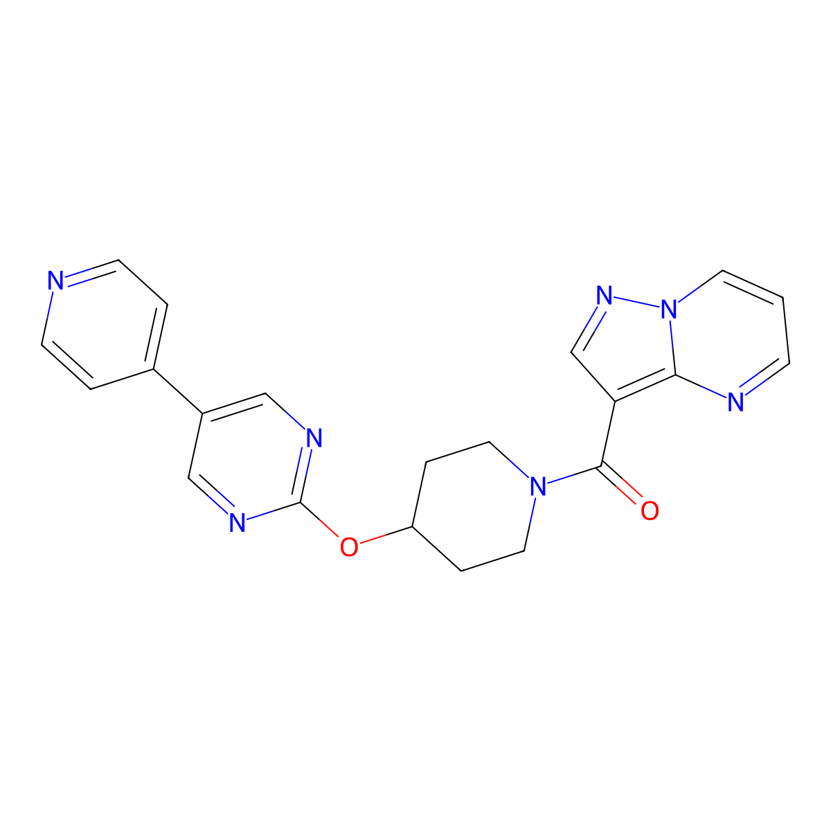 2-[(1-{Pyrazolo[1,5-a]pyrimidine-3-carbonyl}piperidin-4-yl)oxy]-5-(pyridin-4-yl)pyrimidine molecular structure, CAS 2549009-13-2
