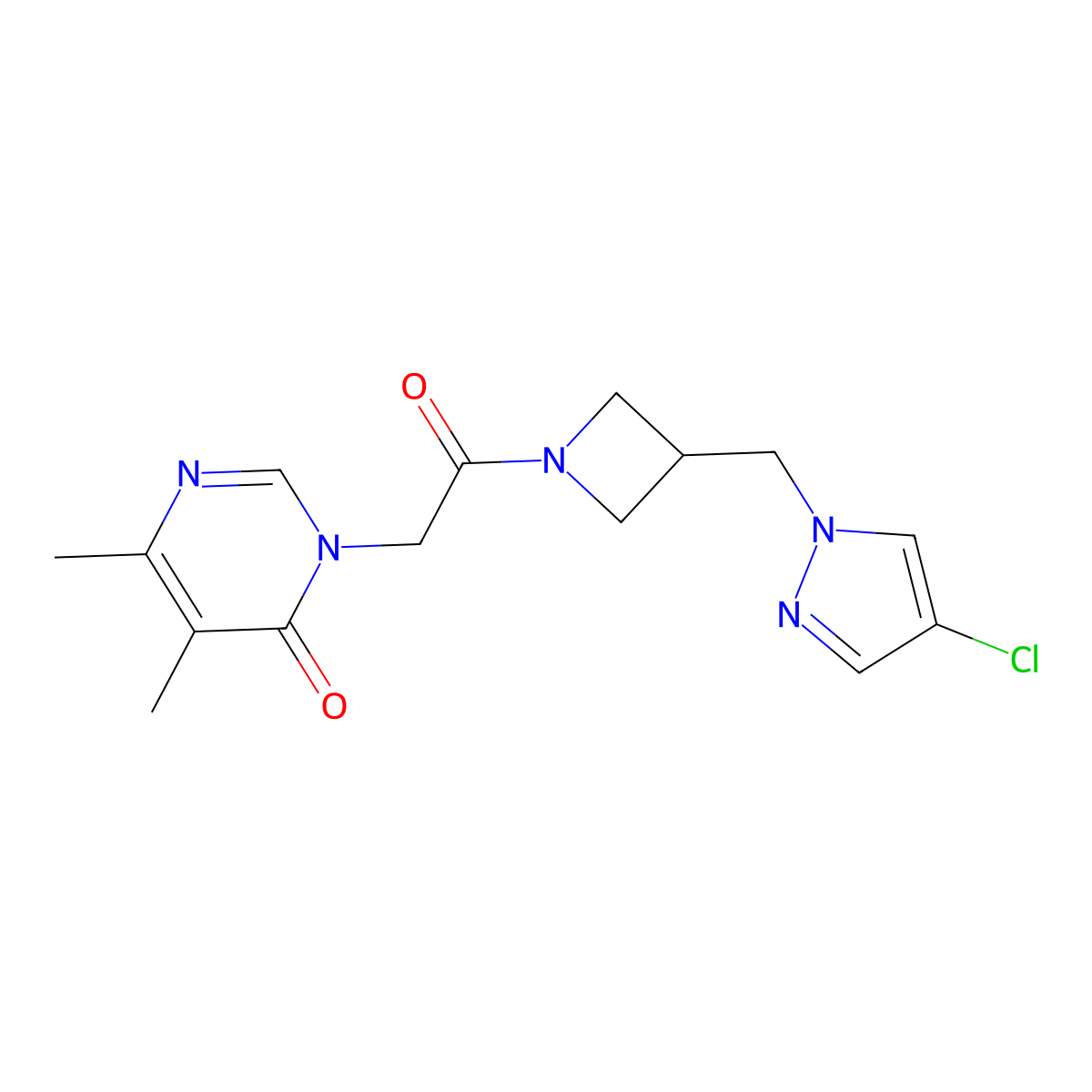 3-(2-{3-[(4-chloro-1H-pyrazol-1-yl)methyl]azetidin-1-yl}-2-oxoethyl)-5,6-dimethyl-3,4-dihydropyrimidin-4-one molecular structure, CAS 2549009-14-3