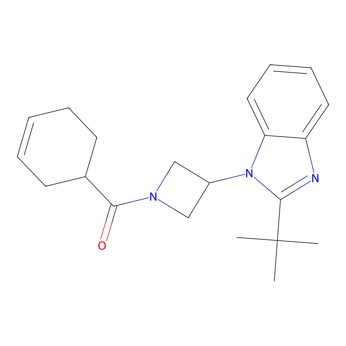 2-tert-butyl-1-[1-(cyclohex-3-ene-1-carbonyl)azetidin-3-yl]-1H-1,3-benzodiazole molecular structure, CAS 2549009-20-1