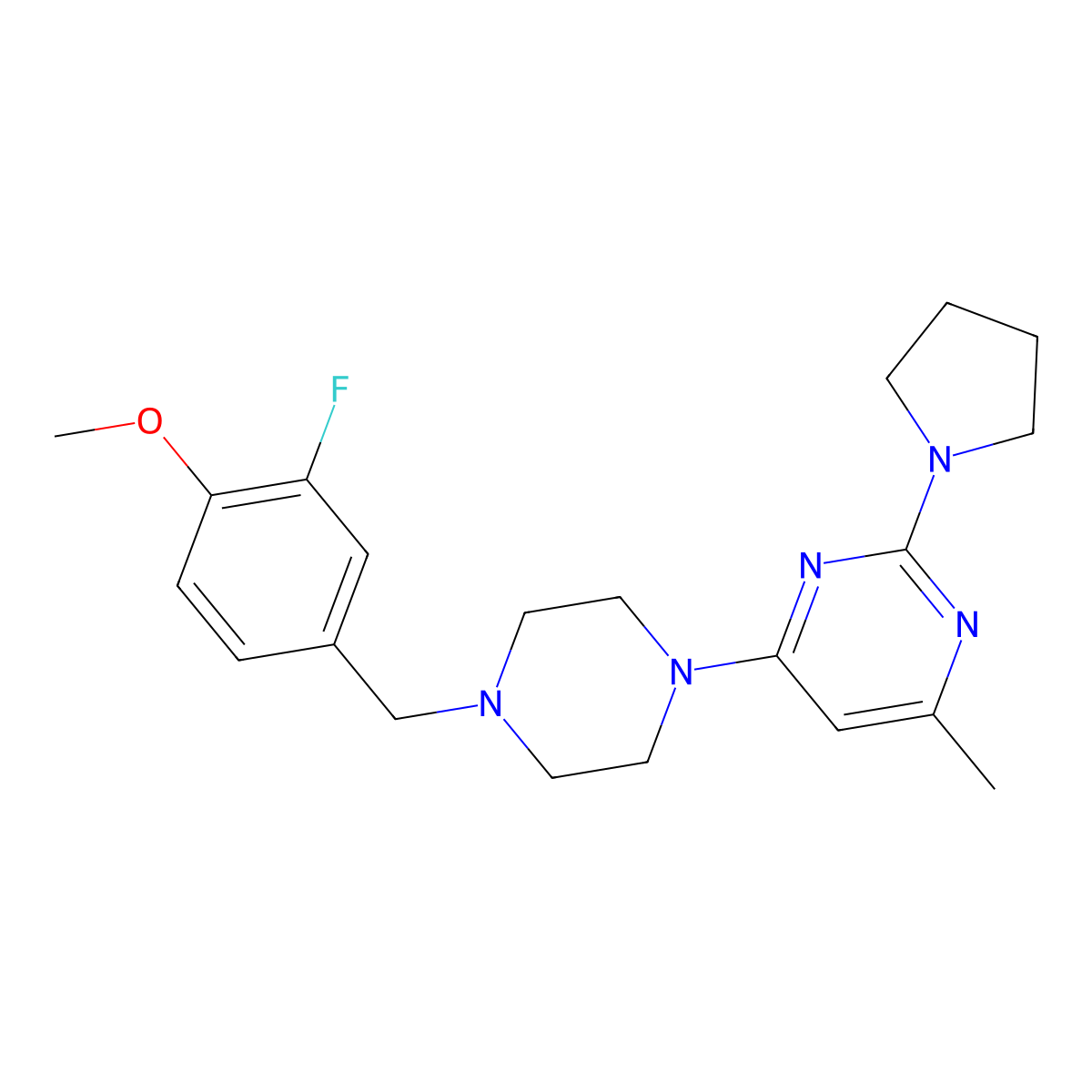 4-{4-[(3-Fluoro-4-methoxyphenyl)methyl]piperazin-1-yl}-6-methyl-2-(pyrrolidin-1-yl)pyrimidine molecular structure, CAS 2549009-21-2