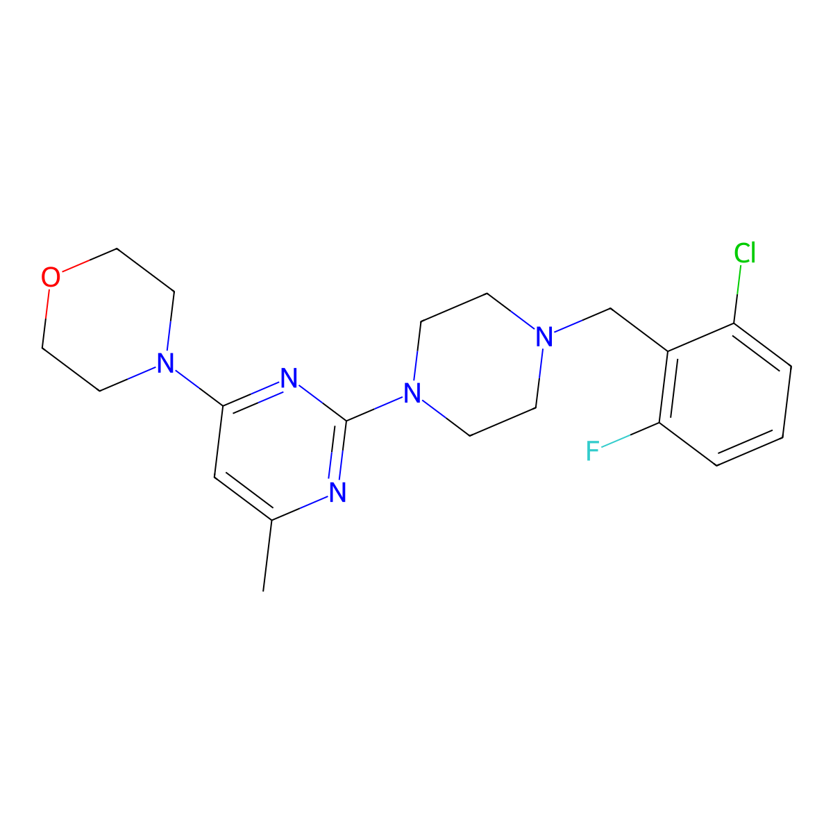 4-(2-{4-[(2-Chloro-6-fluorophenyl)methyl]piperazin-1-yl}-6-methylpyrimidin-4-yl)morpholine molecular structure, CAS 2549009-26-7