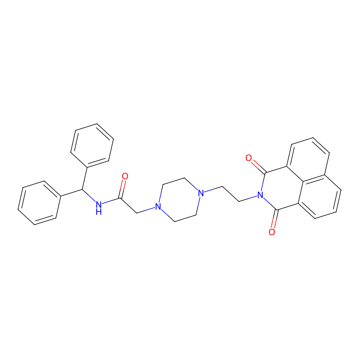 2-[4-(2-{2,4-dioxo-3-azatricyclo[7.3.1.0^{5,13}]trideca-1(13),5,7,9,11-pentaen-3-yl}ethyl)piperazin-1-yl]-N-(diphenylmethyl)acetamide molecular structure, CAS 2549009-27-8