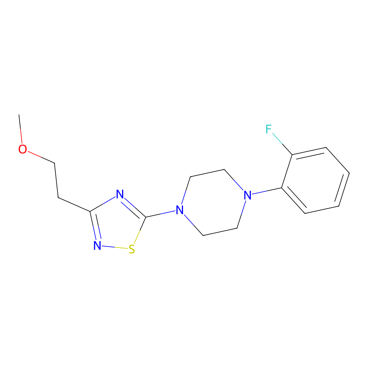 1-(2-Fluorophenyl)-4-[3-(2-methoxyethyl)-1,2,4-thiadiazol-5-yl]piperazine molecular structure, CAS 2549009-32-5