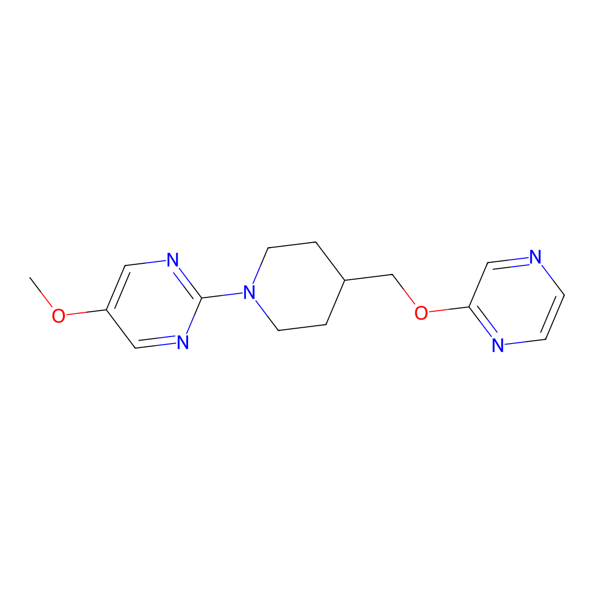 5-Methoxy-2-{4-[(pyrazin-2-yloxy)methyl]piperidin-1-yl}pyrimidine molecular structure, CAS 2549009-34-7