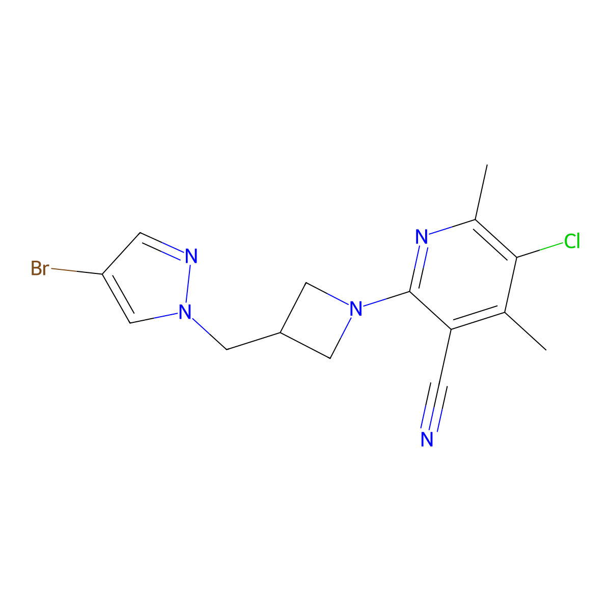 2-{3-[(4-bromo-1H-pyrazol-1-yl)methyl]azetidin-1-yl}-5-chloro-4,6-dimethylpyridine-3-carbonitrile molecular structure, CAS 2549009-37-0