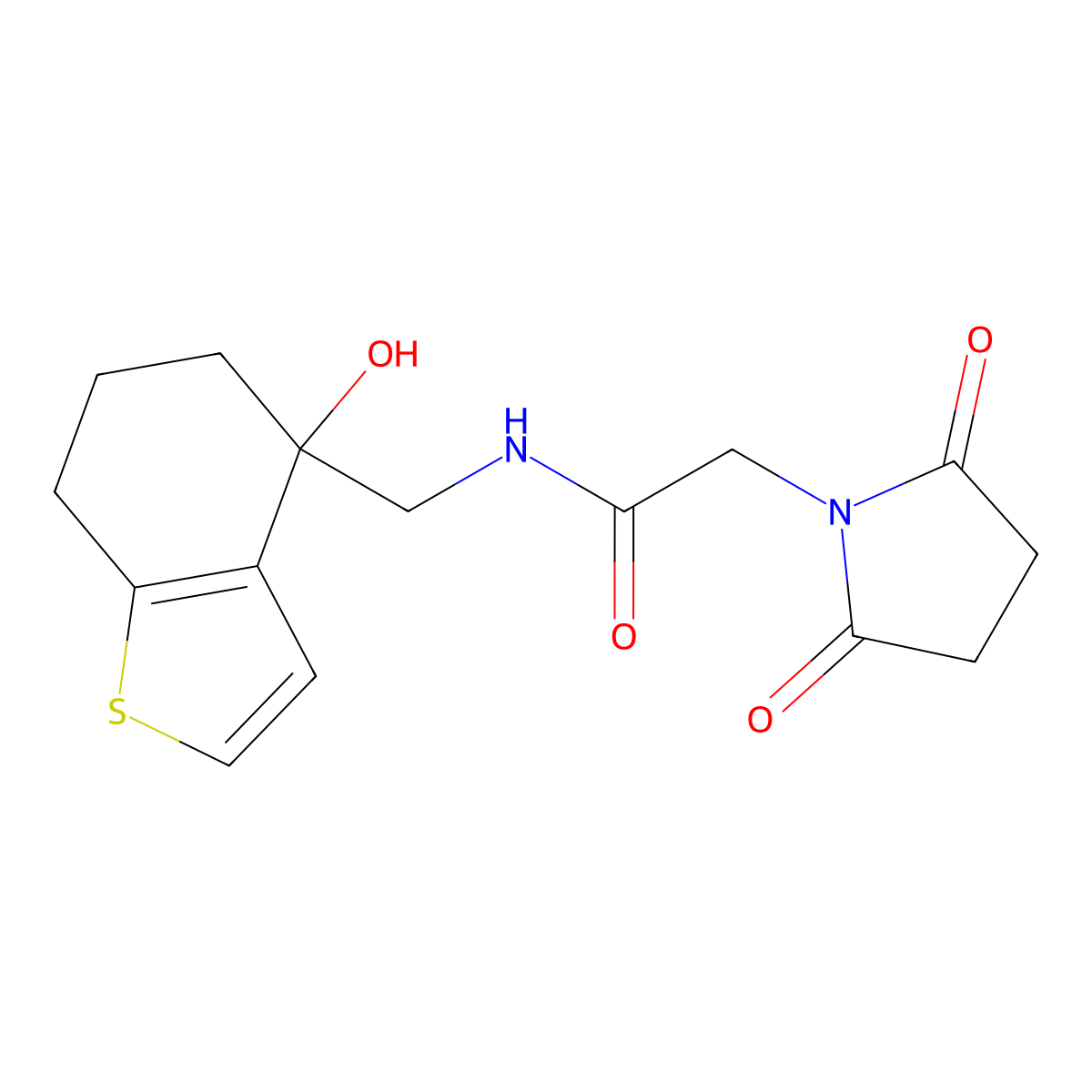 2-(2,5-dioxopyrrolidin-1-yl)-N-[(4-hydroxy-4,5,6,7-tetrahydro-1-benzothiophen-4-yl)methyl]acetamide molecular structure, CAS 2549009-41-6