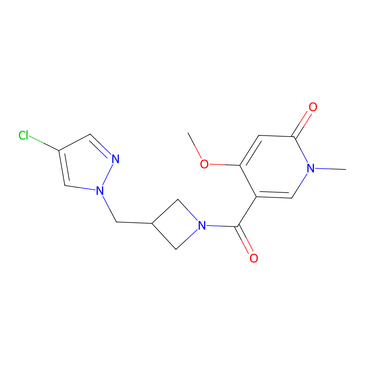 5-{3-[(4-chloro-1H-pyrazol-1-yl)methyl]azetidine-1-carbonyl}-4-methoxy-1-methyl-1,2-dihydropyridin-2-one molecular structure, CAS 2549009-45-0