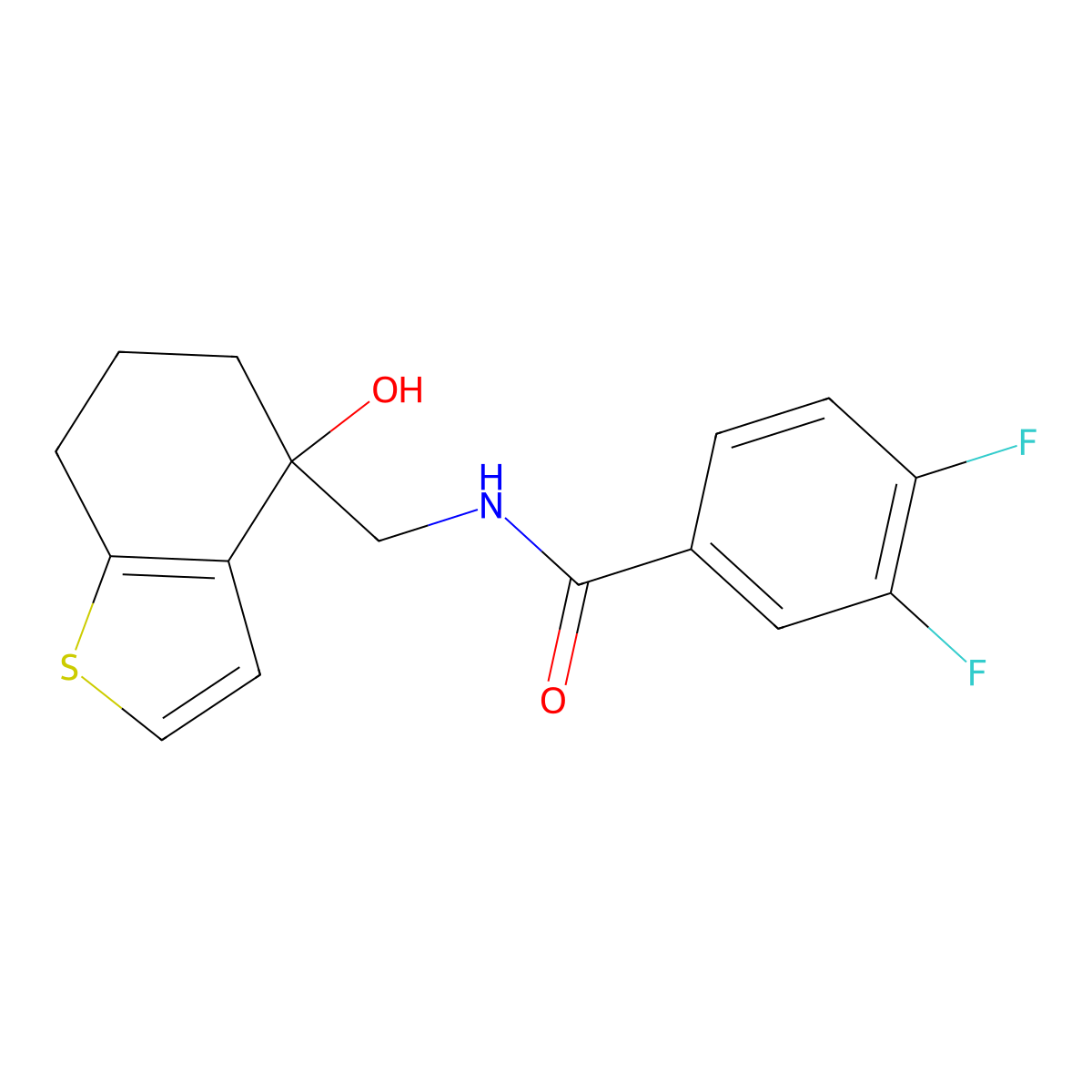 3,4-difluoro-N-[(4-hydroxy-4,5,6,7-tetrahydro-1-benzothiophen-4-yl)methyl]benzamide molecular structure, CAS 2549009-47-2