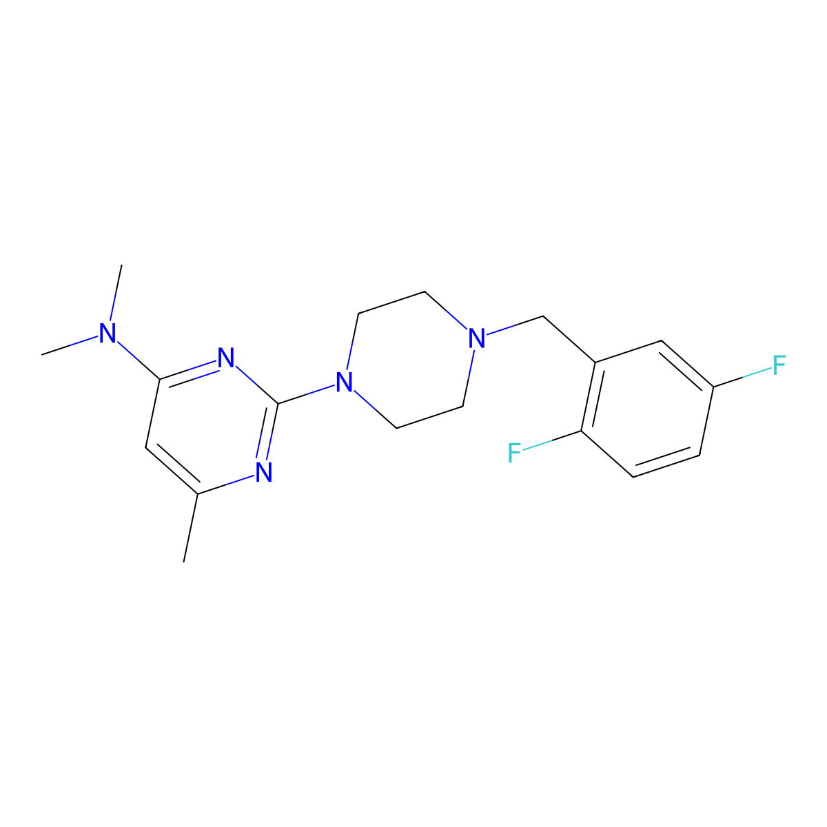 2-{4-[(2,5-difluorophenyl)methyl]piperazin-1-yl}-N,N,6-trimethylpyrimidin-4-amine molecular structure, CAS 2549009-49-4