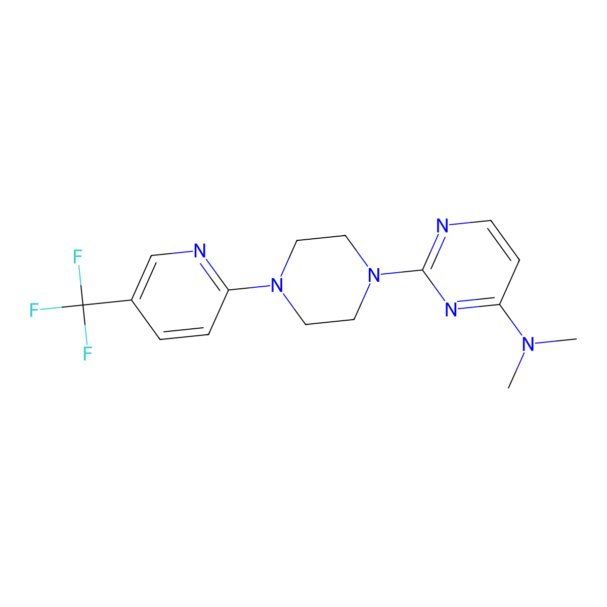 N,N-dimethyl-2-{4-[5-(trifluoromethyl)pyridin-2-yl]piperazin-1-yl}pyrimidin-4-amine molecular structure, CAS 2549009-51-8