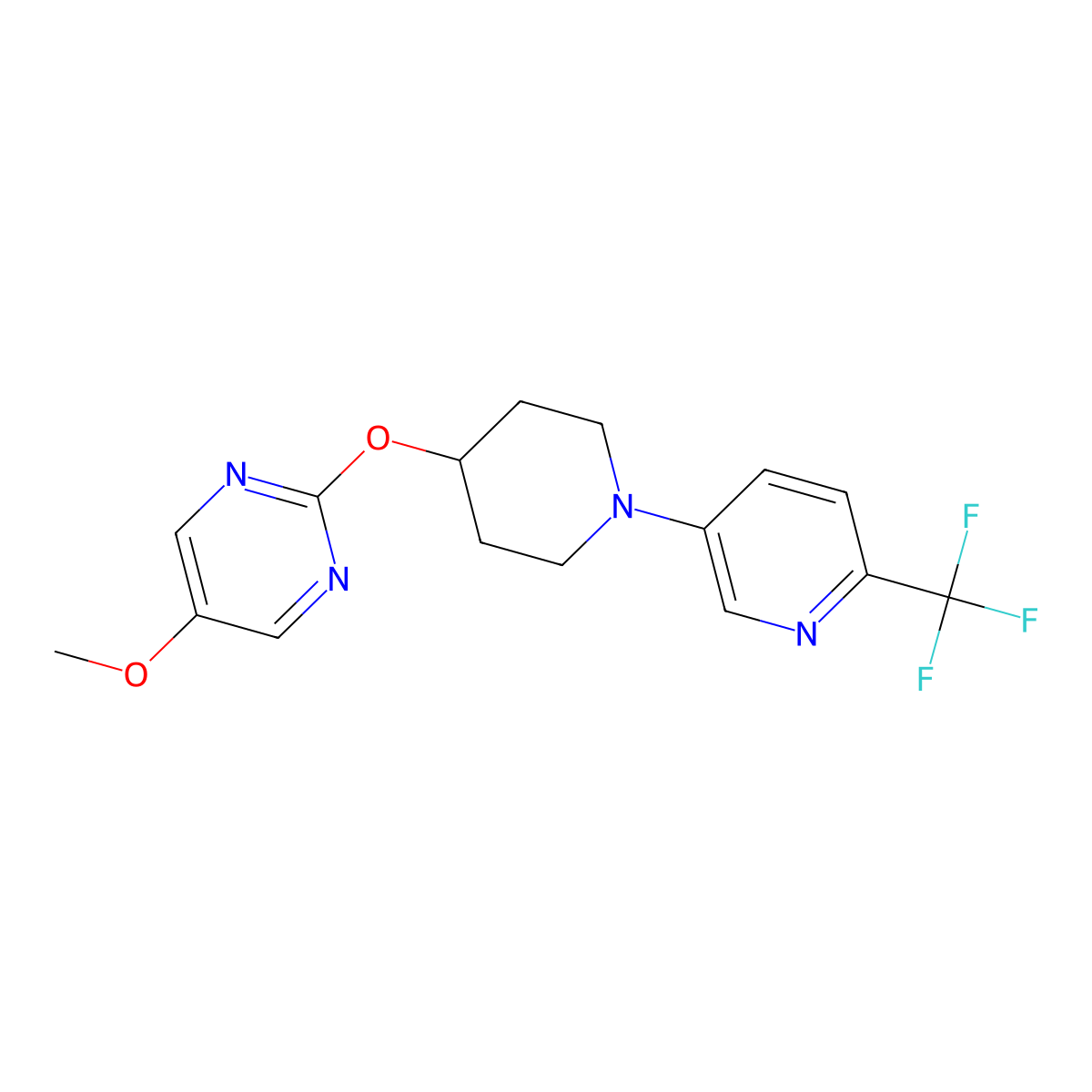 5-Methoxy-2-({1-[6-(trifluoromethyl)pyridin-3-yl]piperidin-4-yl}oxy)pyrimidine molecular structure, CAS 2549009-53-0