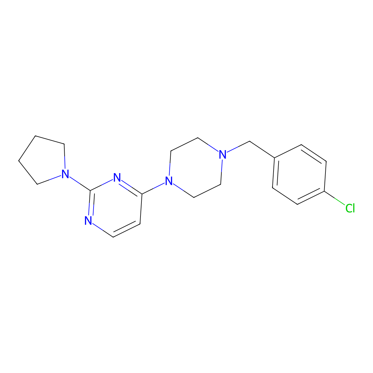 4-{4-[(4-Chlorophenyl)methyl]piperazin-1-yl}-2-(pyrrolidin-1-yl)pyrimidine molecular structure, CAS 2549009-55-2
