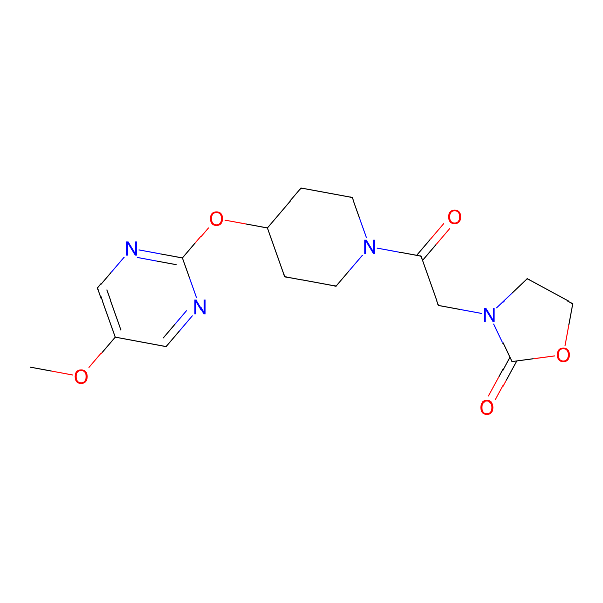 3-(2-{4-[(5-Methoxypyrimidin-2-yl)oxy]piperidin-1-yl}-2-oxoethyl)-1,3-oxazolidin-2-one molecular structure, CAS 2549009-59-6