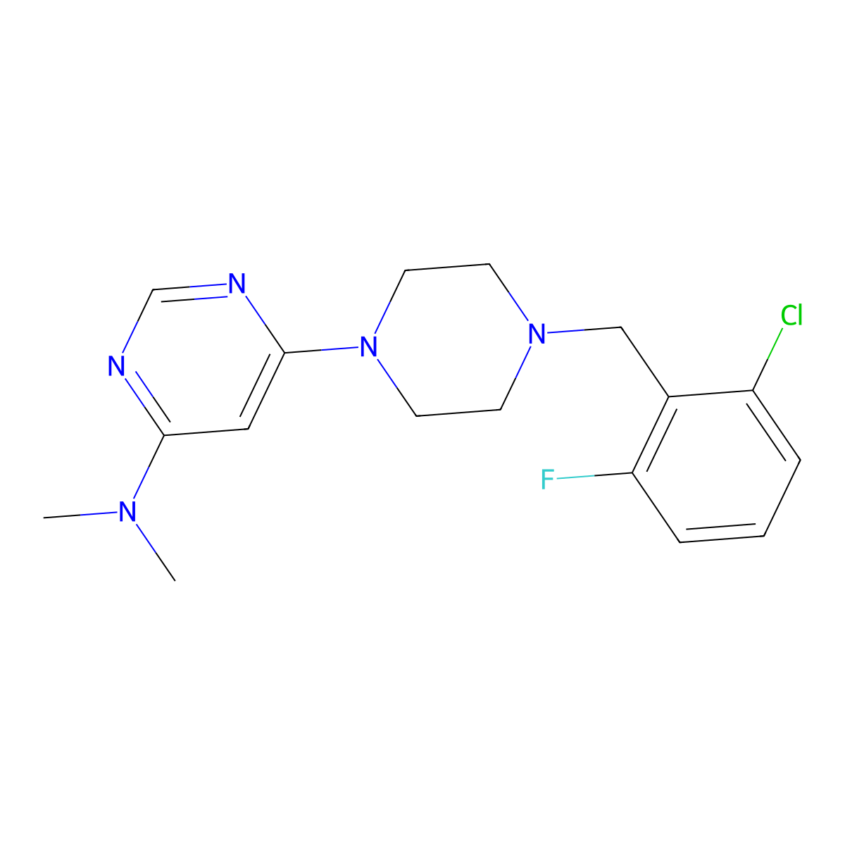6-{4-[(2-chloro-6-fluorophenyl)methyl]piperazin-1-yl}-N,N-dimethylpyrimidin-4-amine molecular structure, CAS 2549009-61-0