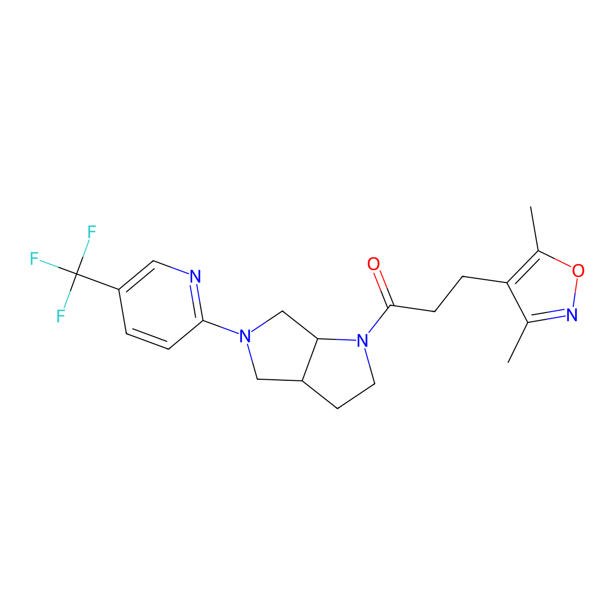 3-(3,5-Dimethyl-1,2-oxazol-4-yl)-1-{5-[5-(trifluoromethyl)pyridin-2-yl]-octahydropyrrolo[3,4-b]pyrrol-1-yl}propan-1-one molecular structure, CAS 2549009-67-6