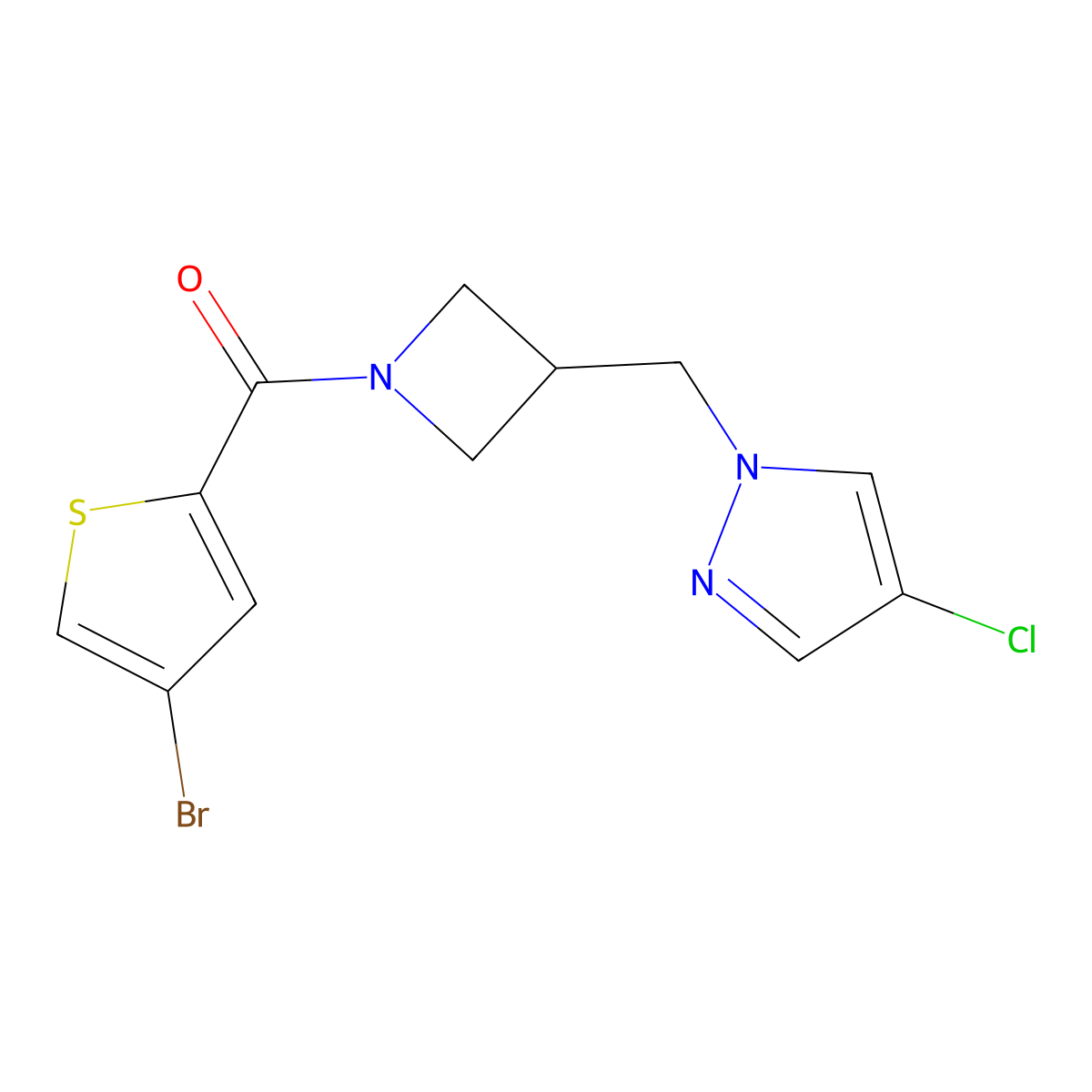 1-{[1-(4-bromothiophene-2-carbonyl)azetidin-3-yl]methyl}-4-chloro-1H-pyrazole molecular structure, CAS 2549009-68-7