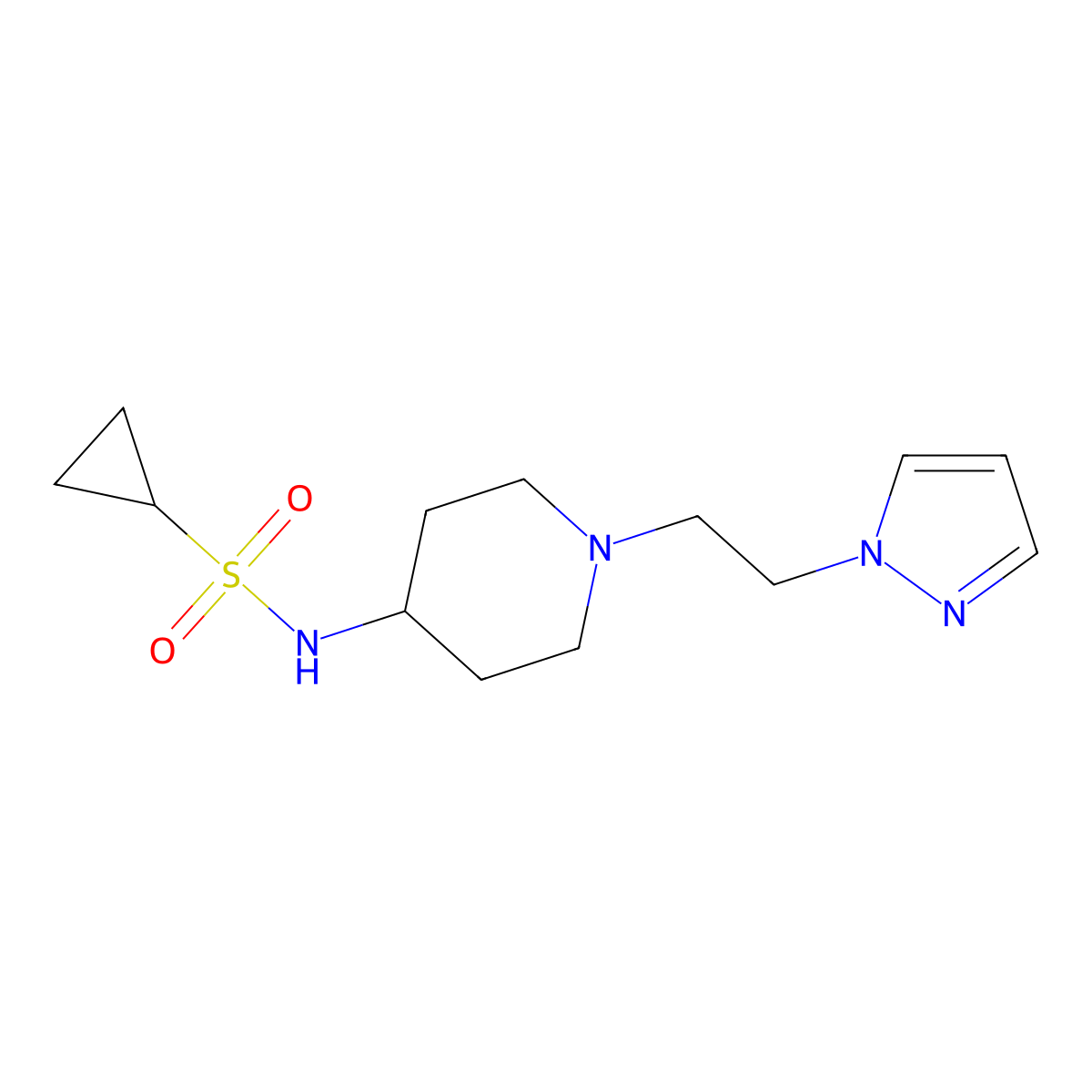 N-{1-[2-(1H-pyrazol-1-yl)ethyl]piperidin-4-yl}cyclopropanesulfonamide molecular structure, CAS 2549009-71-2
