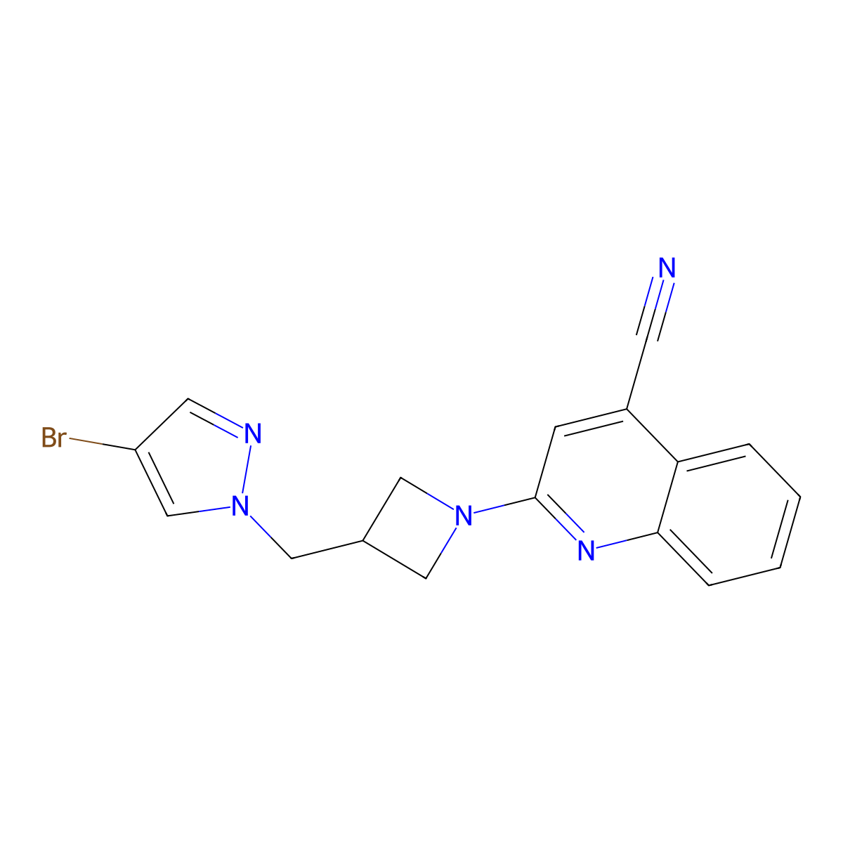 2-{3-[(4-bromo-1H-pyrazol-1-yl)methyl]azetidin-1-yl}quinoline-4-carbonitrile molecular structure, CAS 2549009-82-5