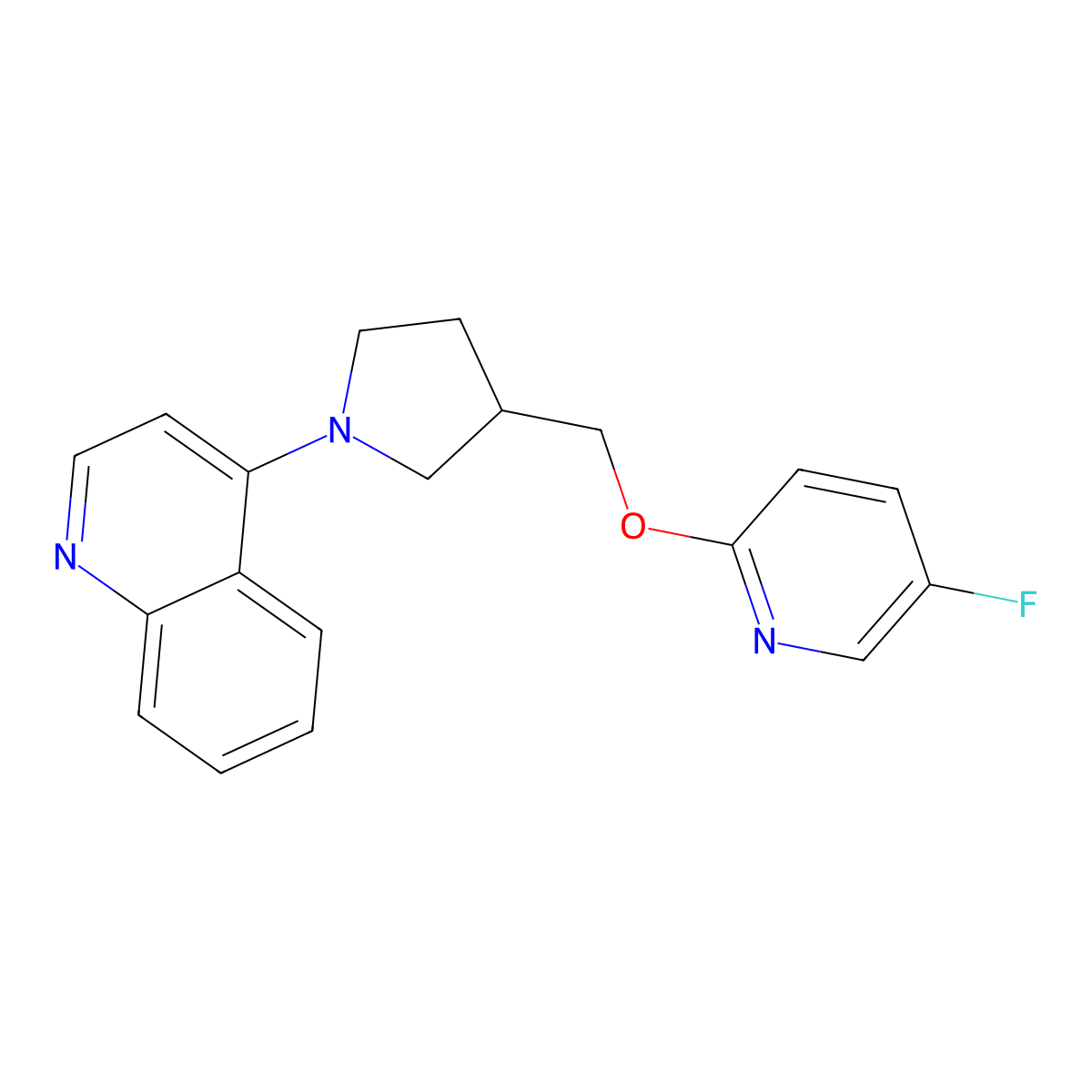 4-(3-{[(5-Fluoropyridin-2-yl)oxy]methyl}pyrrolidin-1-yl)quinoline molecular structure, CAS 2549009-90-5