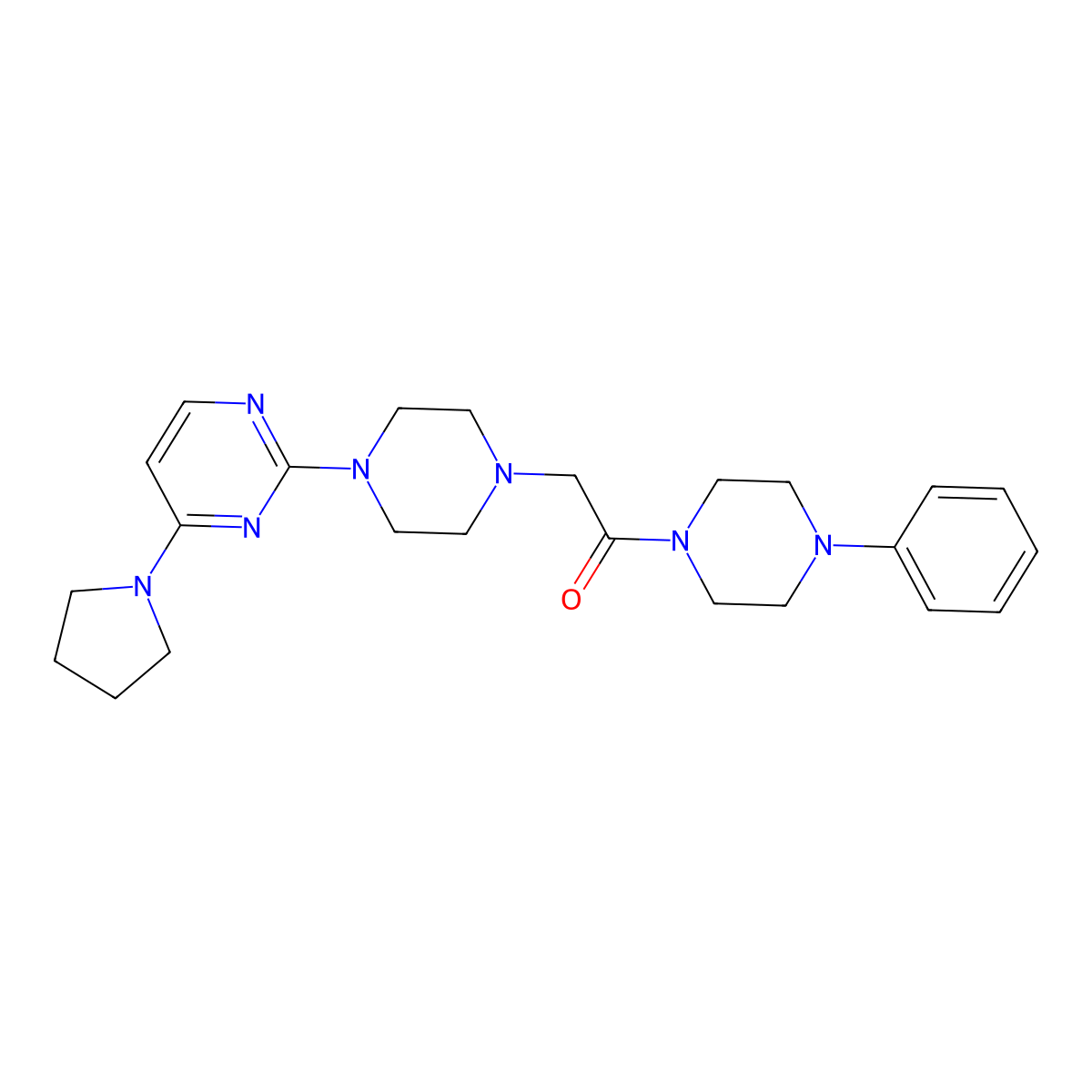 1-(4-Phenylpiperazin-1-yl)-2-{4-[4-(pyrrolidin-1-yl)pyrimidin-2-yl]piperazin-1-yl}ethan-1-one molecular structure, CAS 2549009-92-7