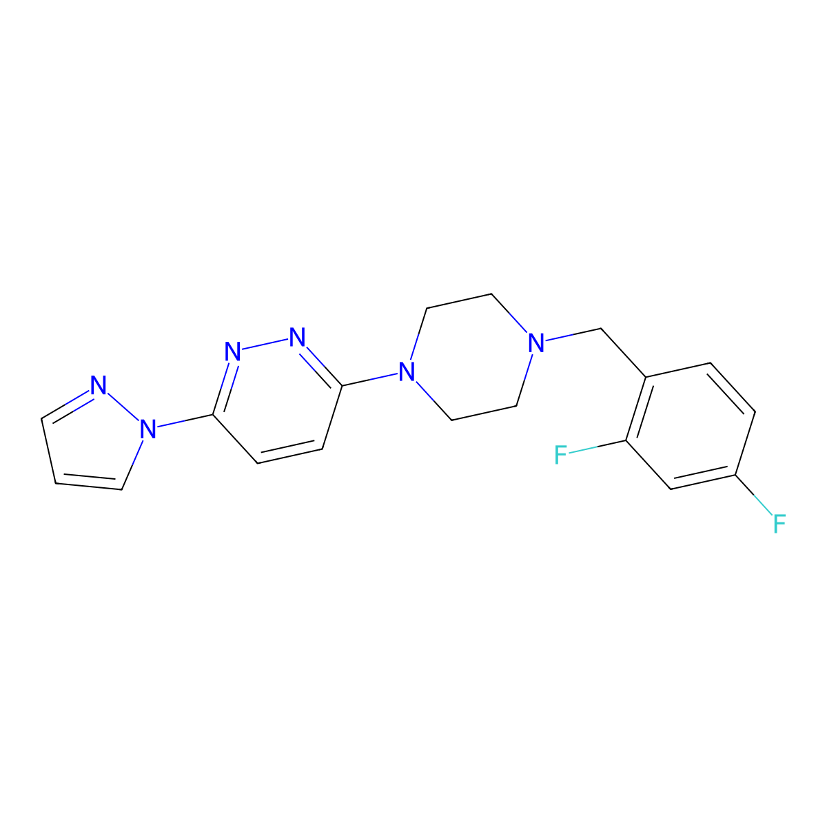 3-{4-[(2,4-difluorophenyl)methyl]piperazin-1-yl}-6-(1H-pyrazol-1-yl)pyridazine molecular structure, CAS 2549010-00-4