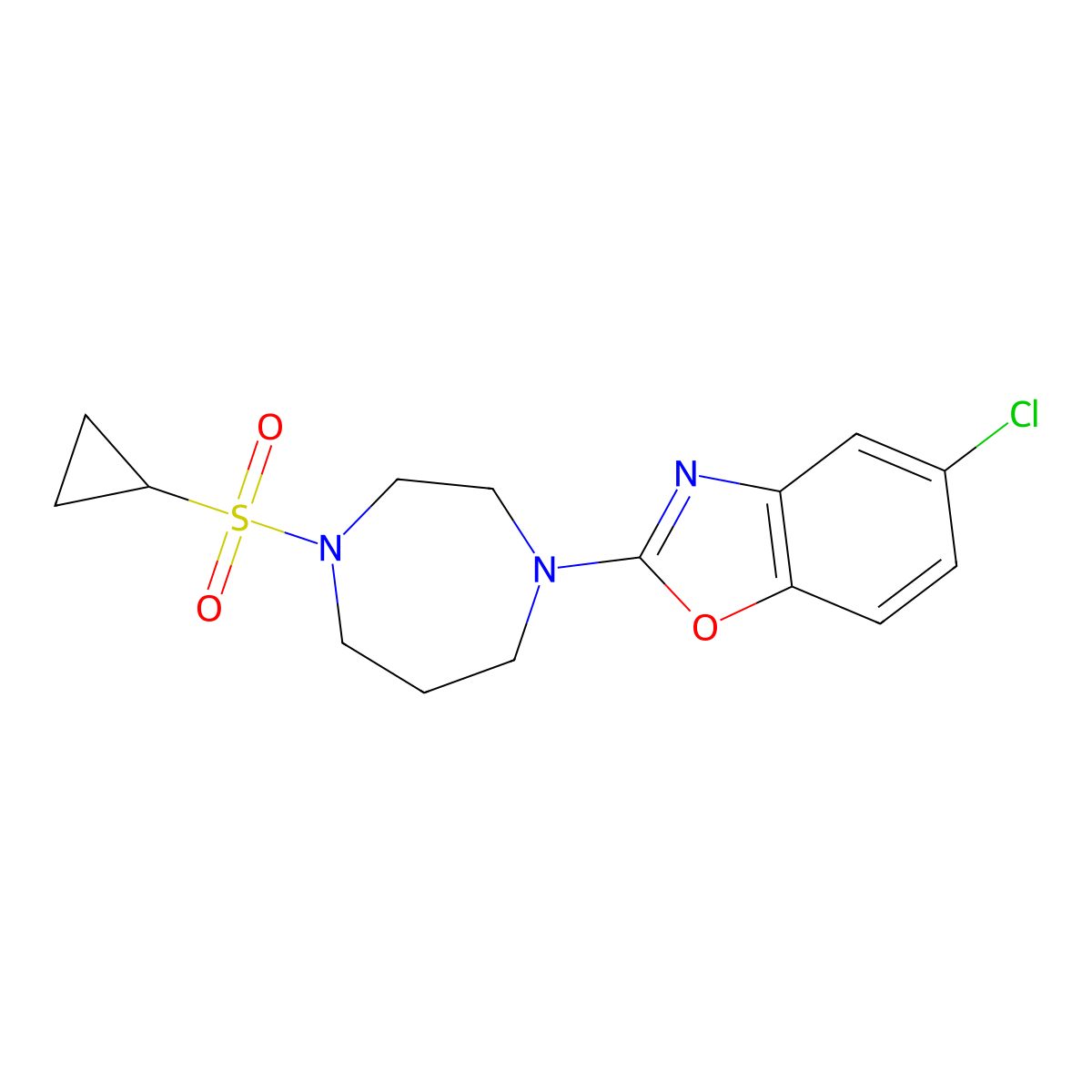 5-Chloro-2-[4-(cyclopropanesulfonyl)-1,4-diazepan-1-yl]-1,3-benzoxazole molecular structure, CAS 2549010-02-6