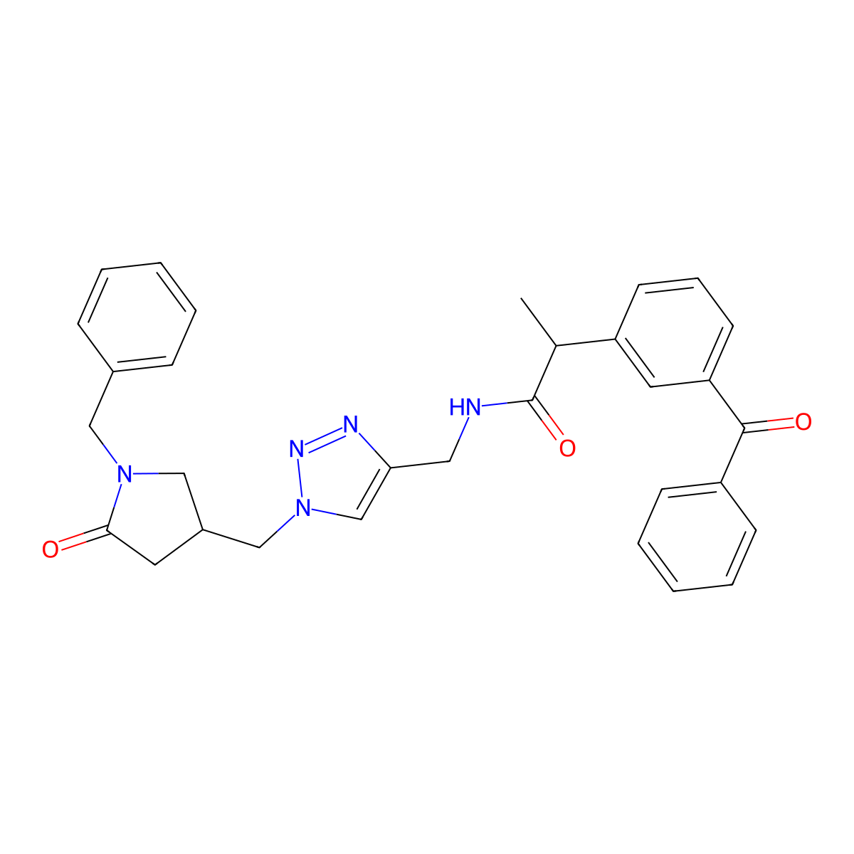 2-(3-benzoylphenyl)-N-({1-[(1-benzyl-5-oxopyrrolidin-3-yl)methyl]-1H-1,2,3-triazol-4-yl}methyl)propanamide molecular structure, CAS 2549010-05-9
