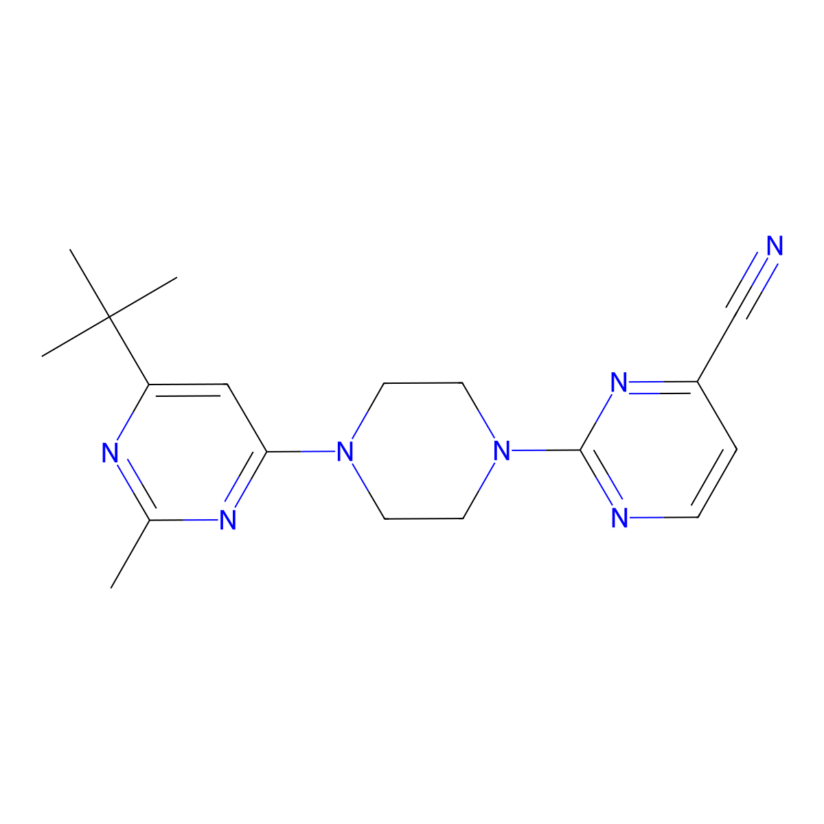 2-[4-(6-Tert-butyl-2-methylpyrimidin-4-yl)piperazin-1-yl]pyrimidine-4-carbonitrile molecular structure, CAS 2549010-16-2