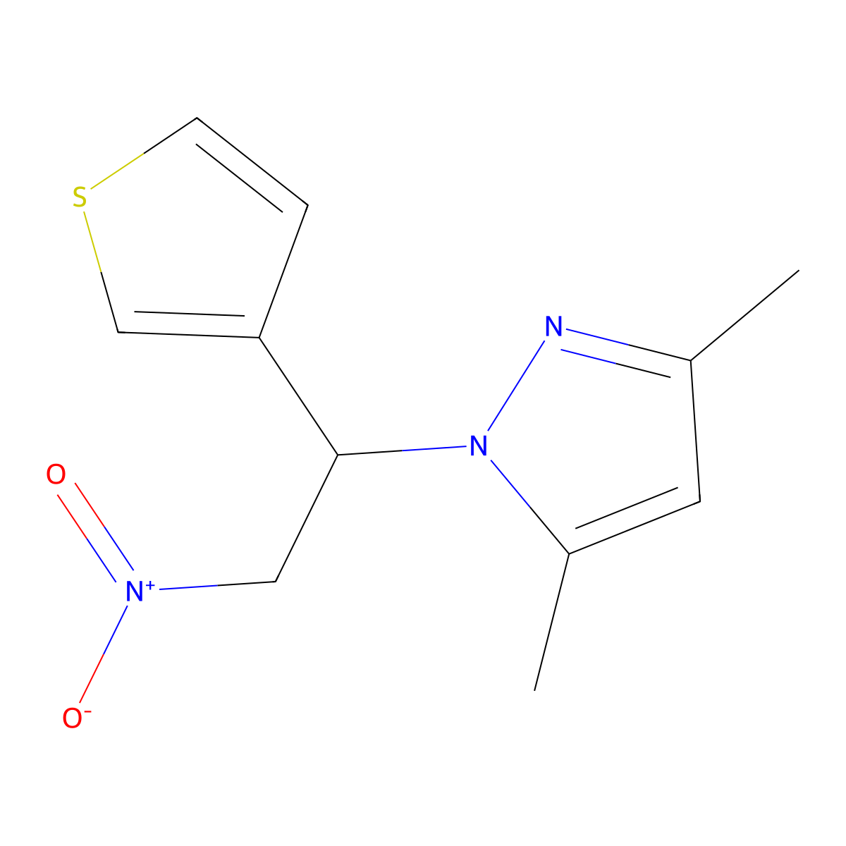 3,5-dimethyl-1-[2-nitro-1-(thiophen-3-yl)ethyl]-1H-pyrazole molecular structure, CAS 2549010-19-5