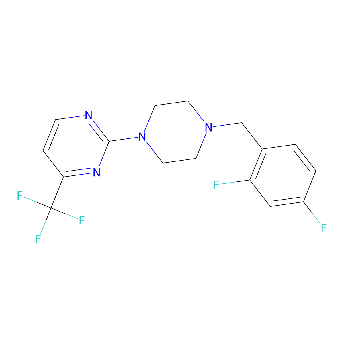 2-{4-[(2,4-Difluorophenyl)methyl]piperazin-1-yl}-4-(trifluoromethyl)pyrimidine molecular structure, CAS 2549010-20-8