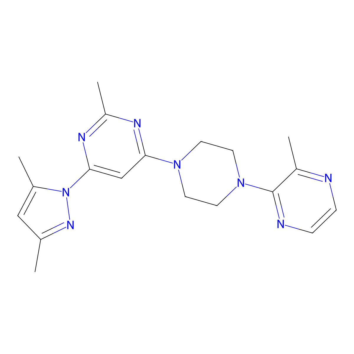 4-(3,5-dimethyl-1H-pyrazol-1-yl)-2-methyl-6-[4-(3-methylpyrazin-2-yl)piperazin-1-yl]pyrimidine molecular structure, CAS 2549010-22-0