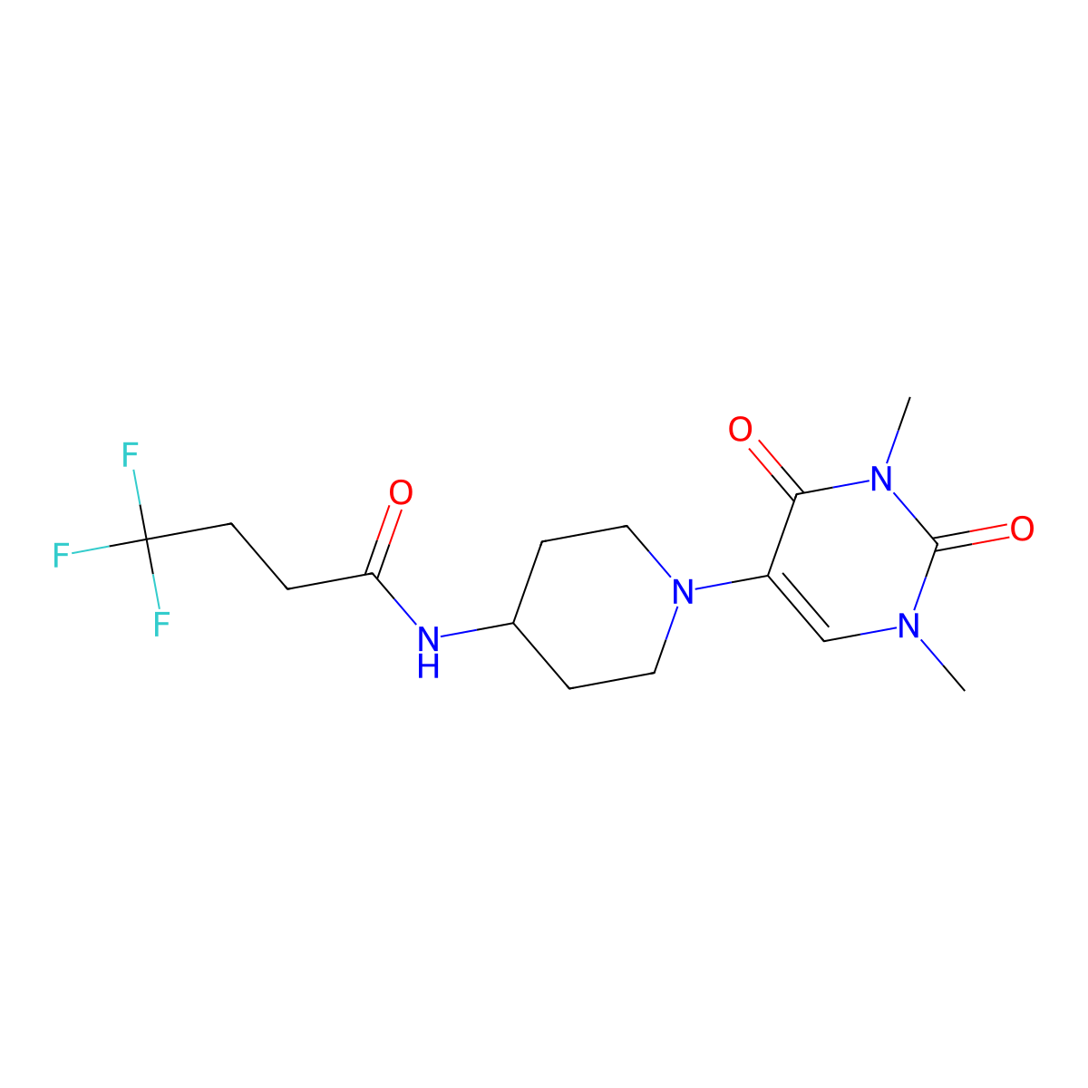 N-[1-(1,3-dimethyl-2,4-dioxo-1,2,3,4-tetrahydropyrimidin-5-yl)piperidin-4-yl]-4,4,4-trifluorobutanamide molecular structure, CAS 2549010-25-3