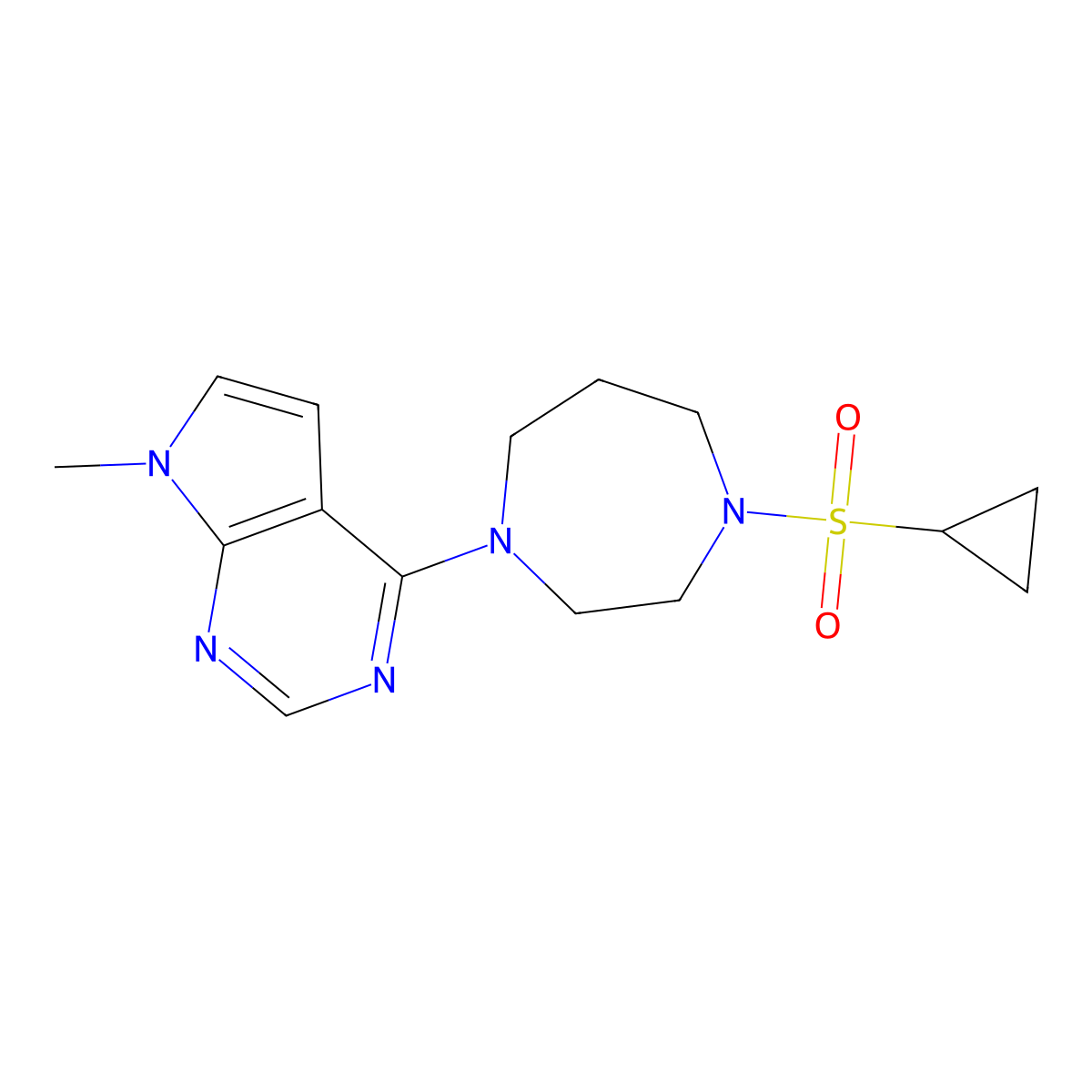 1-(cyclopropanesulfonyl)-4-{7-methyl-7H-pyrrolo[2,3-d]pyrimidin-4-yl}-1,4-diazepane molecular structure, CAS 2549010-29-7