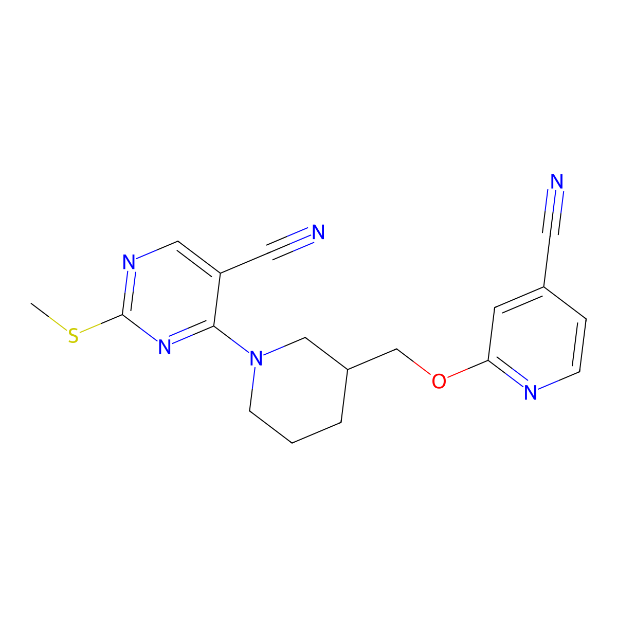 4-(3-{[(4-Cyanopyridin-2-yl)oxy]methyl}piperidin-1-yl)-2-(methylsulfanyl)pyrimidine-5-carbonitrile molecular structure, CAS 2549010-35-5