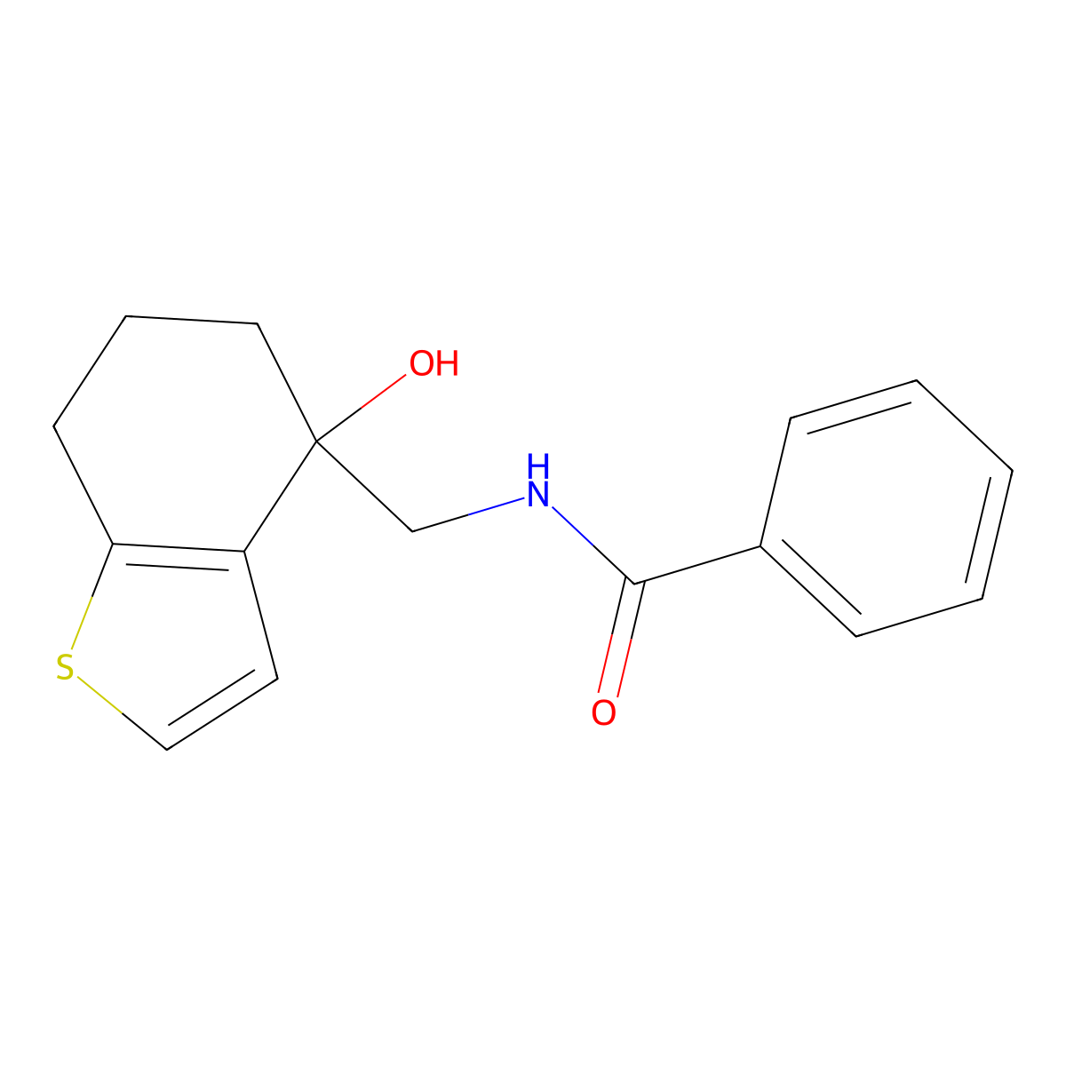 N-[(4-hydroxy-4,5,6,7-tetrahydro-1-benzothiophen-4-yl)methyl]benzamide molecular structure, CAS 2549010-37-7