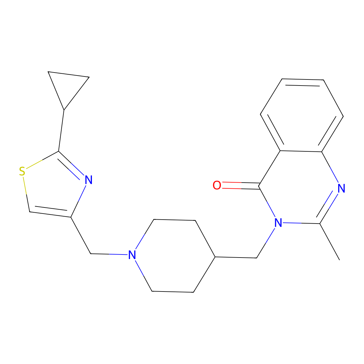 3-({1-[(2-Cyclopropyl-1,3-thiazol-4-yl)methyl]piperidin-4-yl}methyl)-2-methyl-3,4-dihydroquinazolin-4-one molecular structure, CAS 2549010-38-8