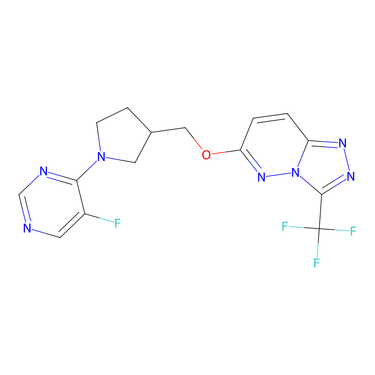 5-Fluoro-4-[3-({[3-(trifluoromethyl)-[1,2,4]triazolo[4,3-b]pyridazin-6-yl]oxy}methyl)pyrrolidin-1-yl]pyrimidine molecular structure, CAS 2549010-40-2