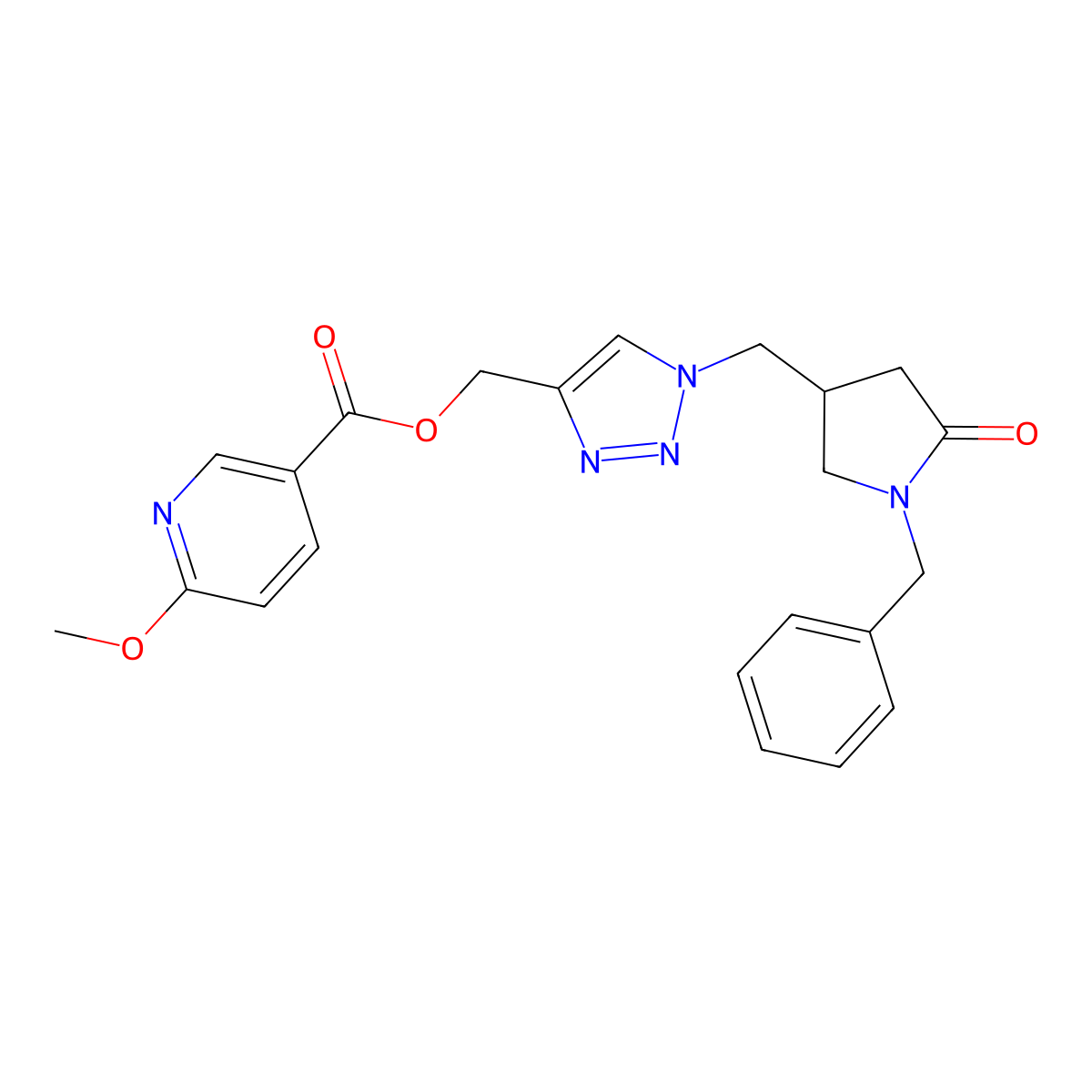 {1-[(1-benzyl-5-oxopyrrolidin-3-yl)methyl]-1H-1,2,3-triazol-4-yl}methyl 6-methoxypyridine-3-carboxylate molecular structure, CAS 2549010-44-6